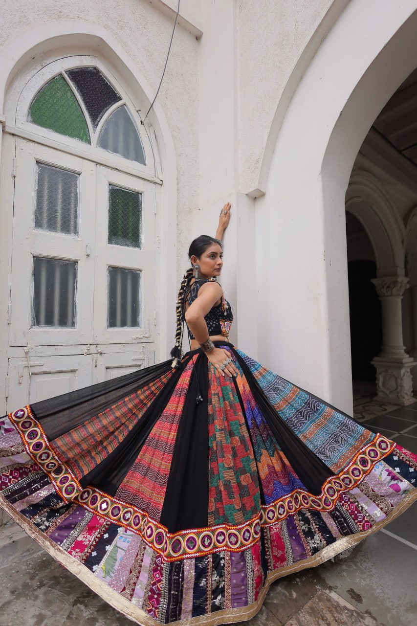Multi Colour Designer Georgette Gamthi Embroidered Lehenga Set ClothsVilla