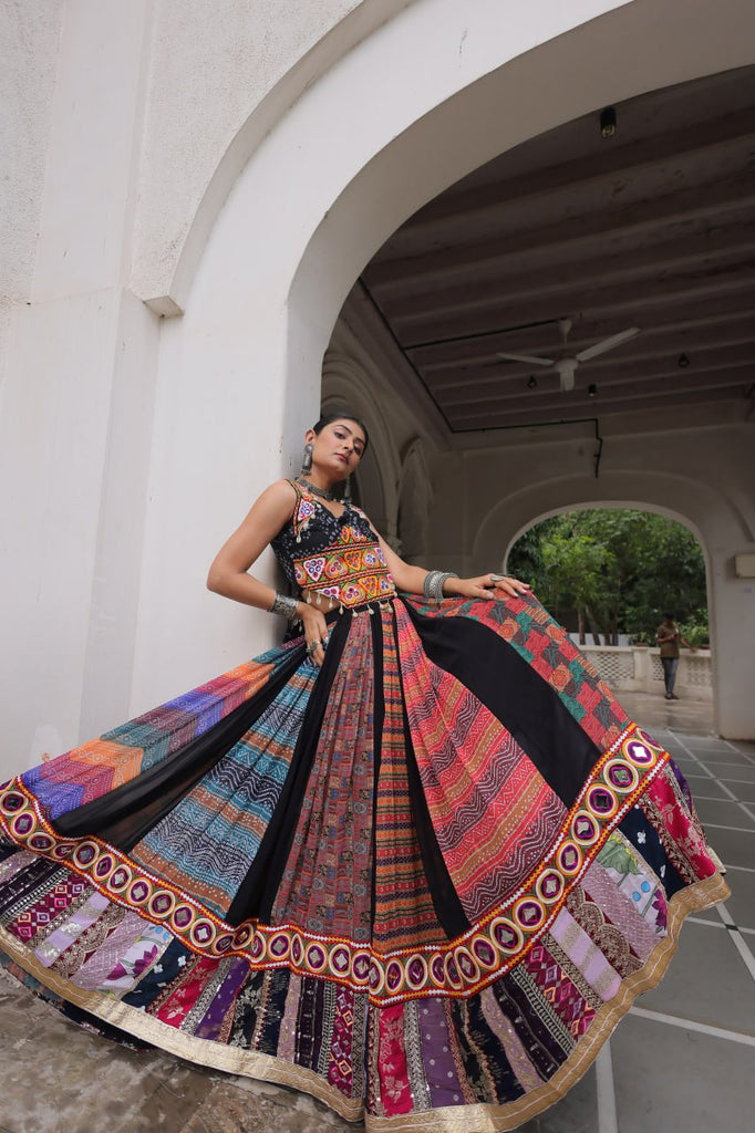 Multi Colour Designer Georgette Gamthi Embroidered Lehenga Set ClothsVilla