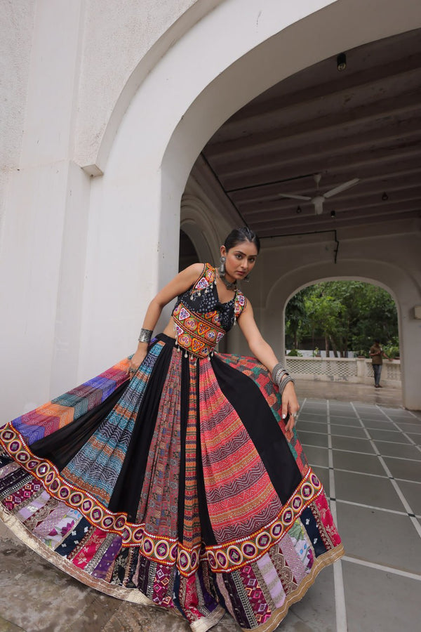 Multi Colour Designer Georgette Gamthi Embroidered Lehenga Set ClothsVilla