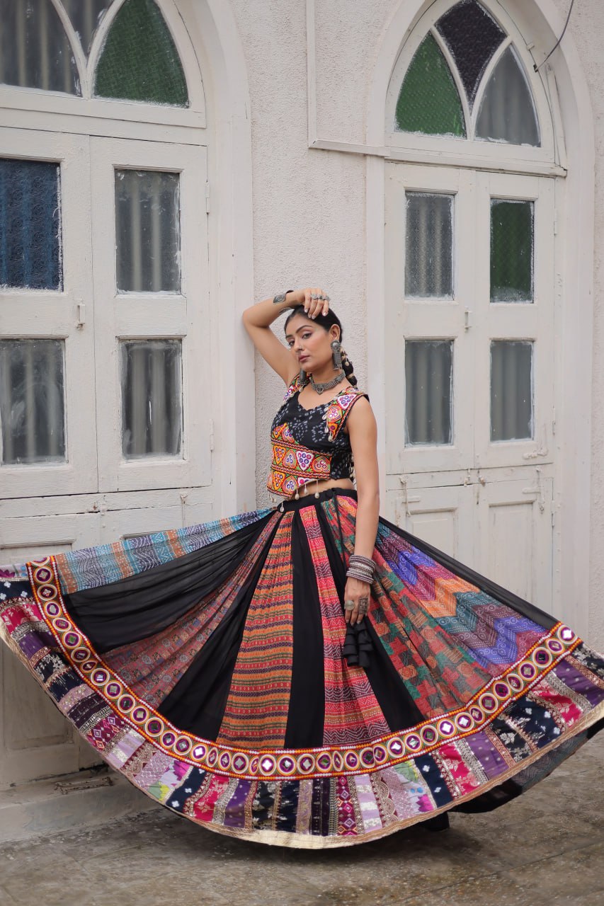 Multi Colour Designer Georgette Gamthi Embroidered Lehenga Set ClothsVilla