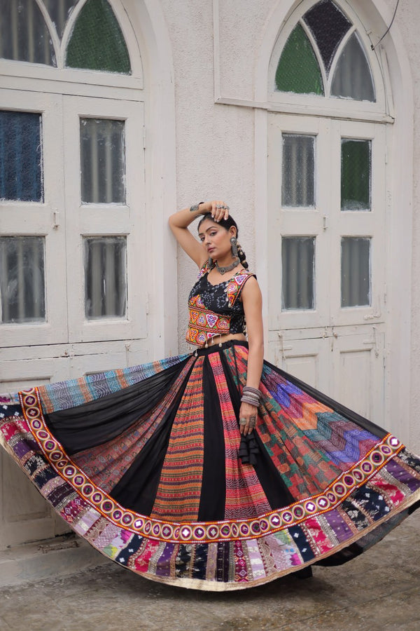 Multi Colour Designer Georgette Gamthi Embroidered Lehenga Set ClothsVilla