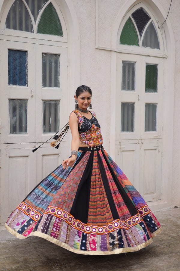 Multi Colour Designer Georgette Gamthi Embroidered Lehenga Set ClothsVilla
