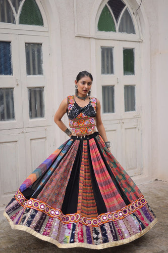 Multi Colour Designer Georgette Gamthi Embroidered Lehenga Set ClothsVilla