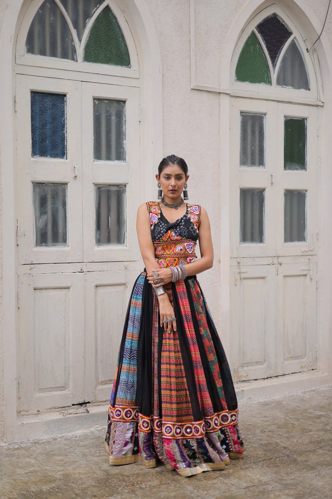 Multi Colour Designer Georgette Gamthi Embroidered Lehenga Set ClothsVilla