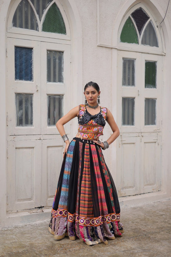 Multi Colour Designer Georgette Gamthi Embroidered Lehenga Set ClothsVilla