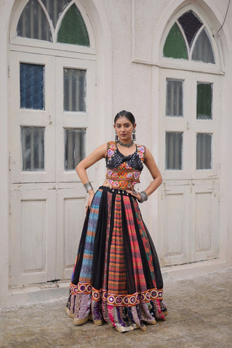 Multi Colour Designer Georgette Gamthi Embroidered Lehenga Set ClothsVilla