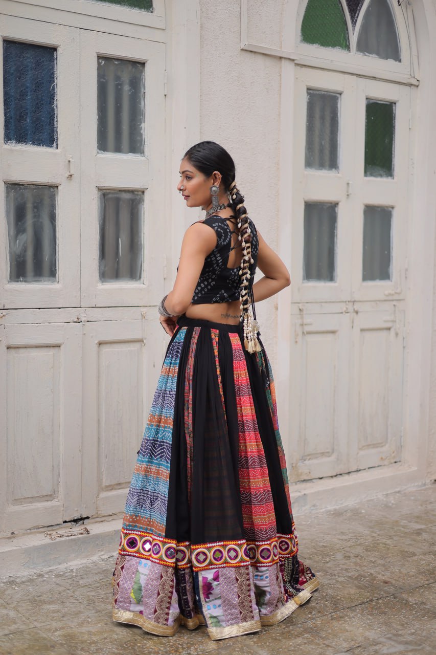 Multi Colour Designer Georgette Gamthi Embroidered Lehenga Set ClothsVilla
