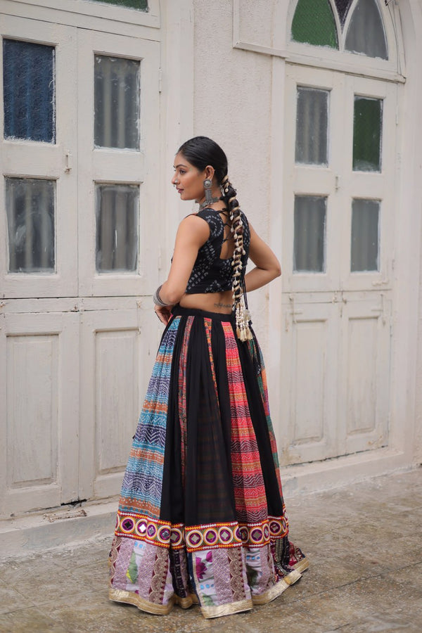 Multi Colour Designer Georgette Gamthi Embroidered Lehenga Set ClothsVilla