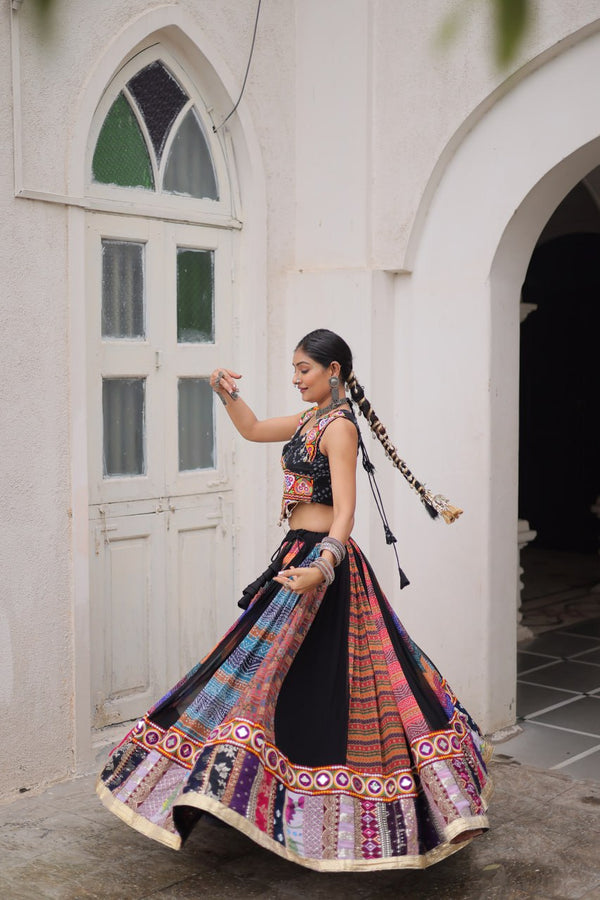 Multi Colour Designer Georgette Gamthi Embroidered Lehenga Set ClothsVilla