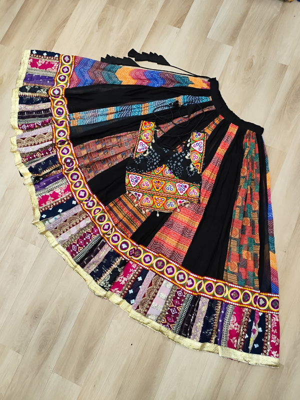 Multi Colour Designer Georgette Gamthi Embroidered Lehenga Set ClothsVilla