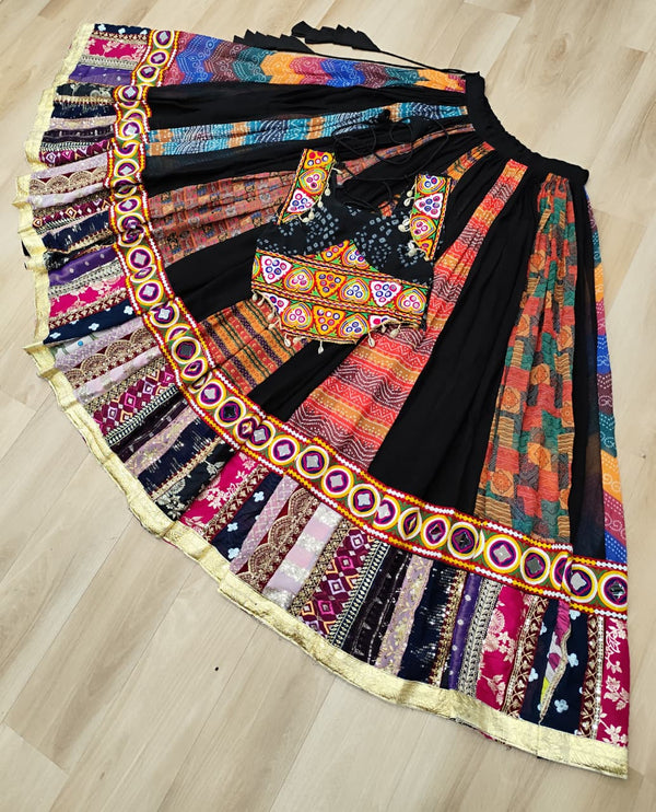 Multi Colour Designer Georgette Gamthi Embroidered Lehenga Set ClothsVilla
