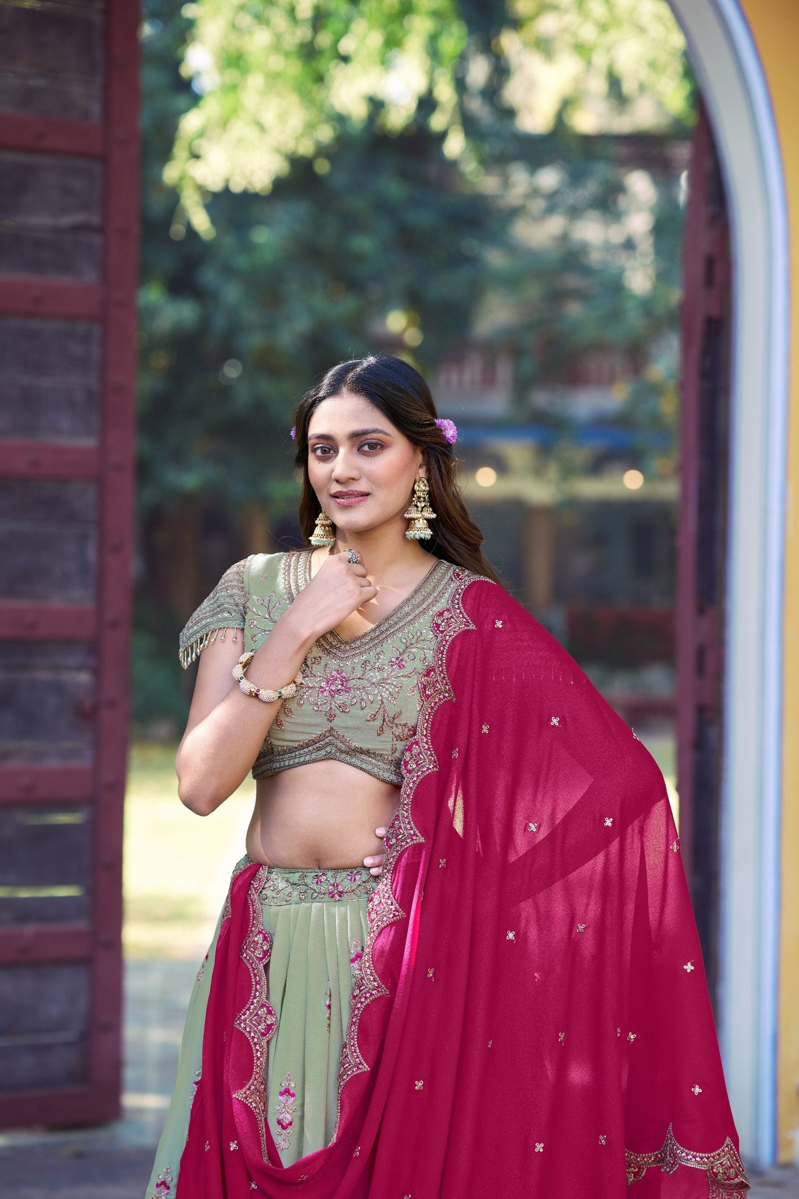Pista Georgette Embroidered Lehenga ClothsVilla