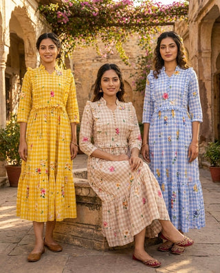 Silk Printed Kurti with Puff Sleeves ClothsVilla