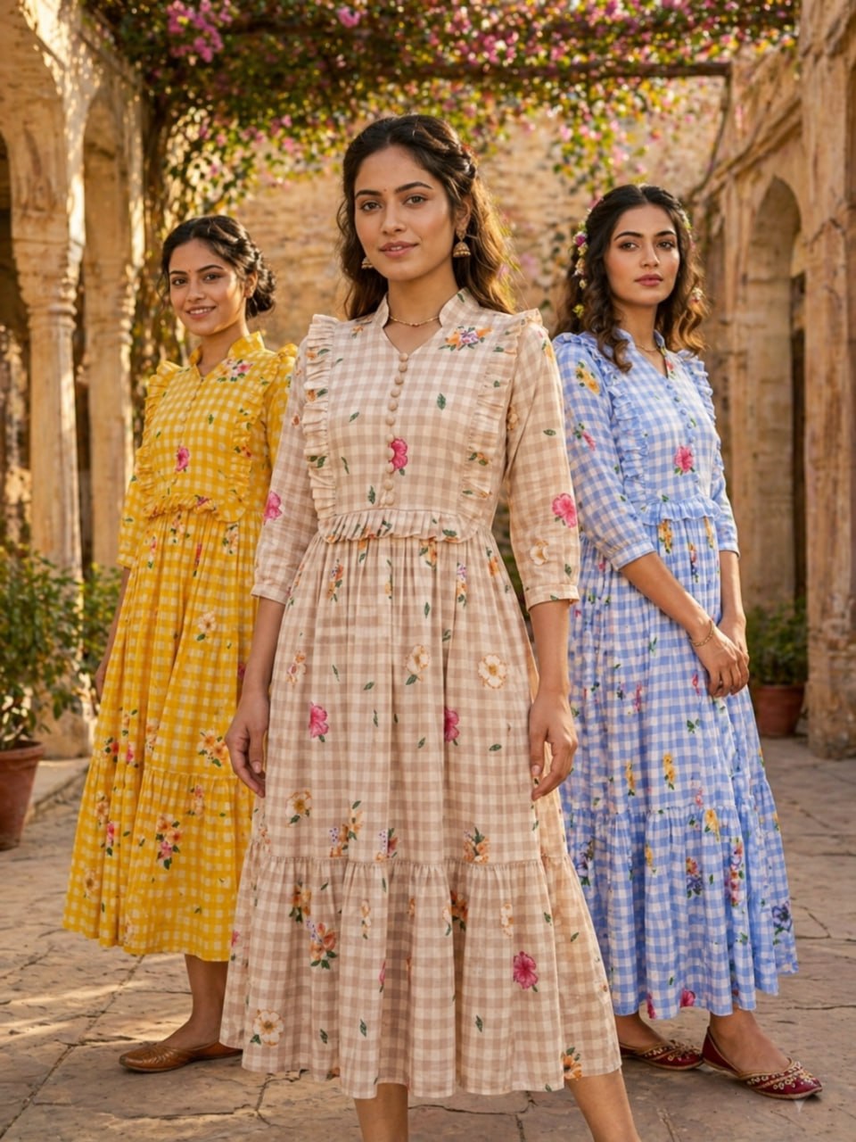 Silk Printed Kurti with Puff Sleeves ClothsVilla