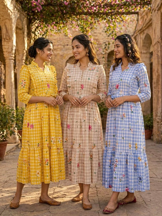 Silk Printed Kurti with Puff Sleeves ClothsVilla
