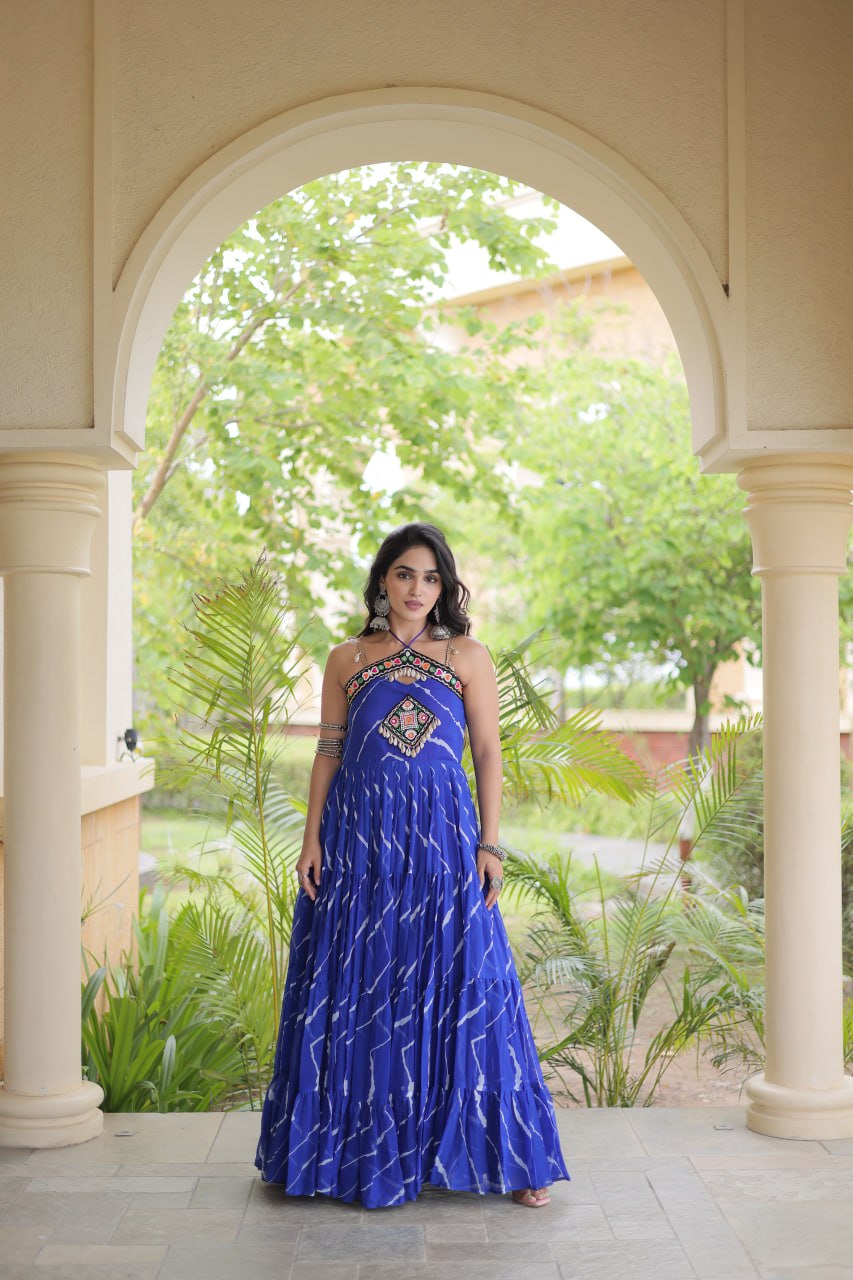 Laheriya Print Kutchi Patchwork Gown Clothsvilla