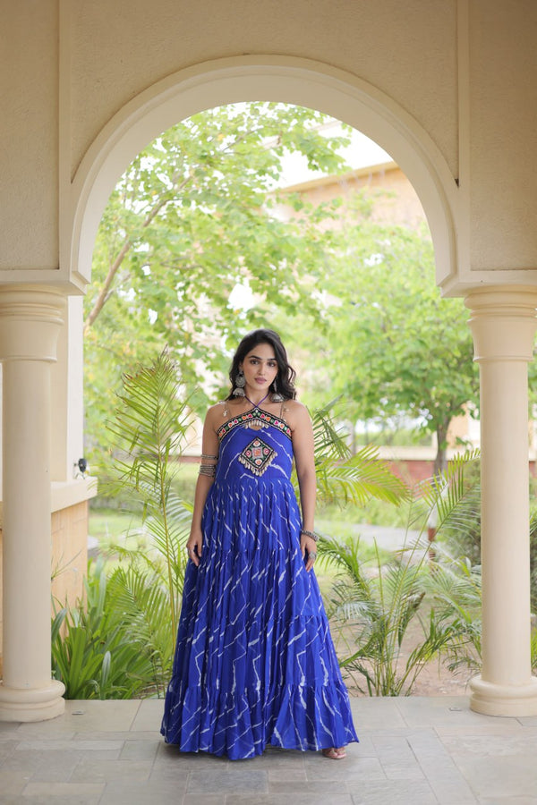Laheriya Print Kutchi Patchwork Gown Clothsvilla