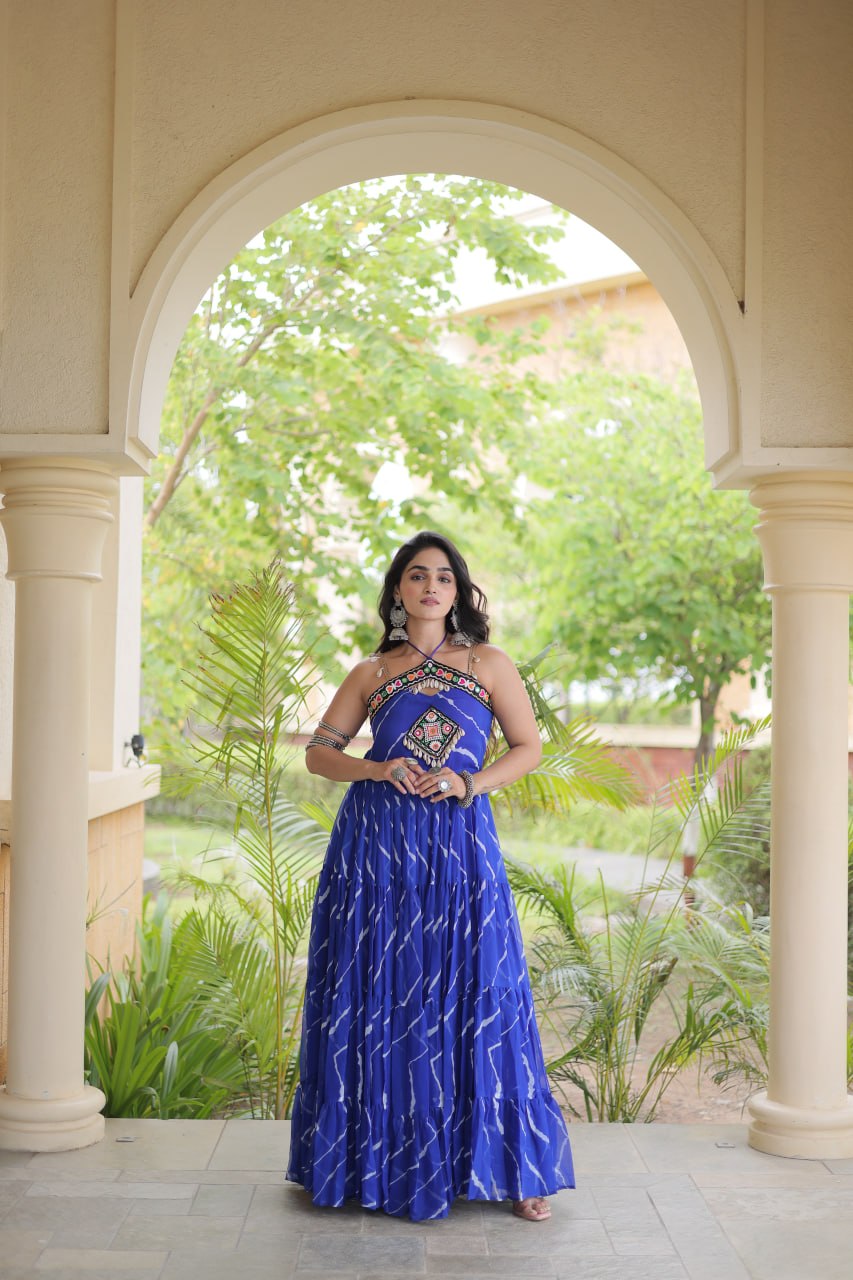Laheriya Print Kutchi Patchwork Gown Clothsvilla