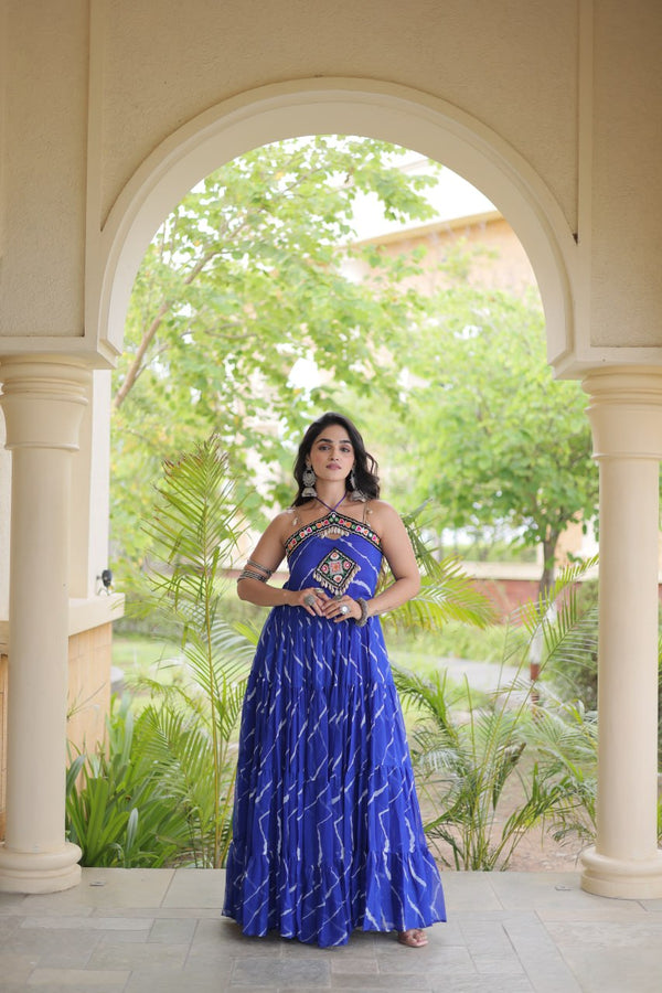Laheriya Print Kutchi Patchwork Gown Clothsvilla