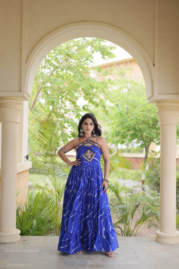 Laheriya Print Kutchi Patchwork Gown Clothsvilla