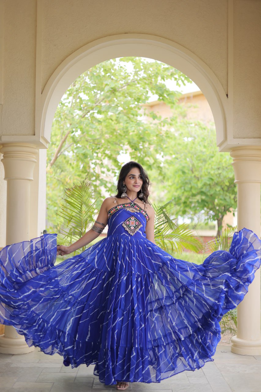 Laheriya Print Kutchi Patchwork Gown Clothsvilla