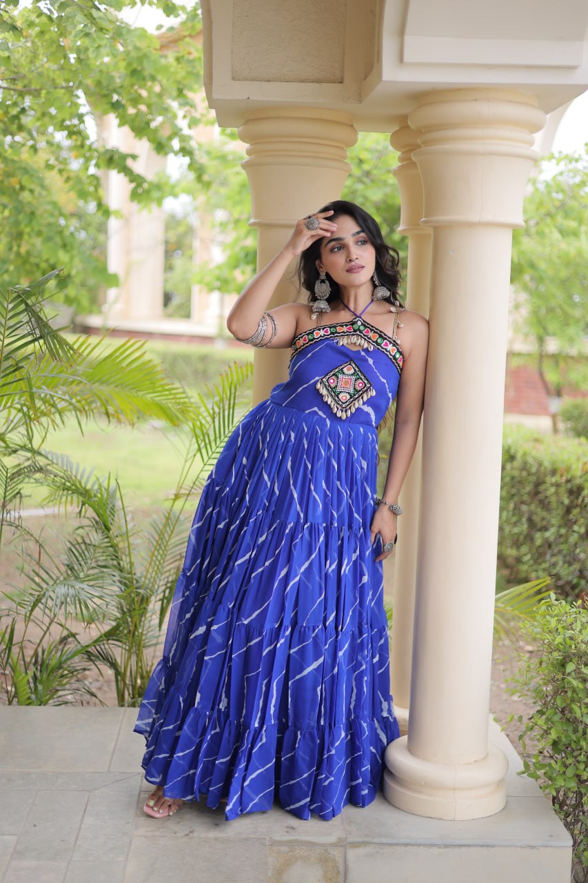 Laheriya Print Kutchi Patchwork Gown Clothsvilla