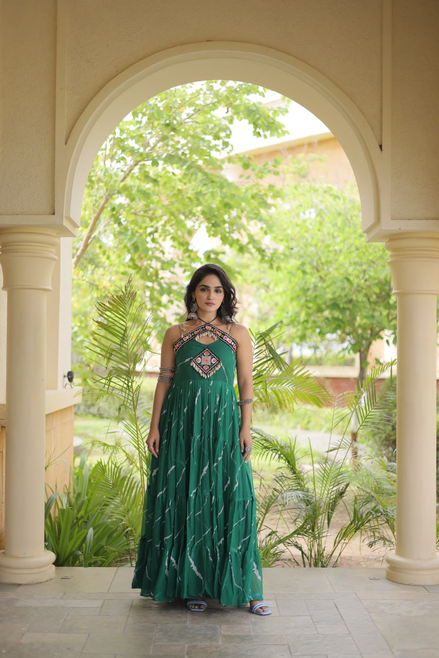 Laheriya Print Kutchi Patchwork Gown Clothsvilla