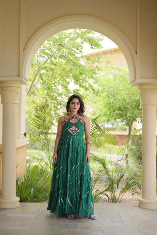 Laheriya Print Kutchi Patchwork Gown Clothsvilla