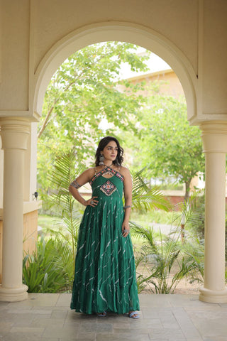 Laheriya Print Kutchi Patchwork Gown Clothsvilla