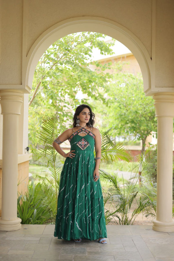 Laheriya Print Kutchi Patchwork Gown Clothsvilla