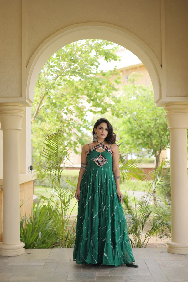 Laheriya Print Kutchi Patchwork Gown Clothsvilla