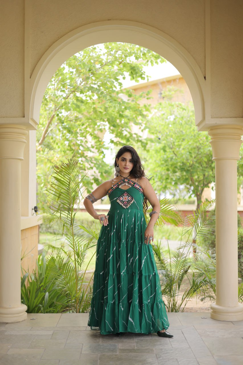 Laheriya Print Kutchi Patchwork Gown Clothsvilla