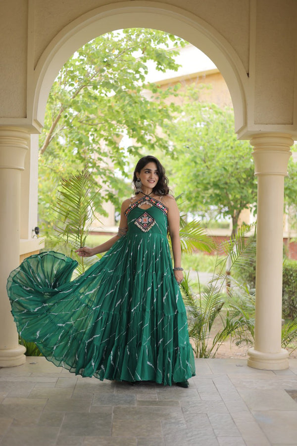 Laheriya Print Kutchi Patchwork Gown Clothsvilla