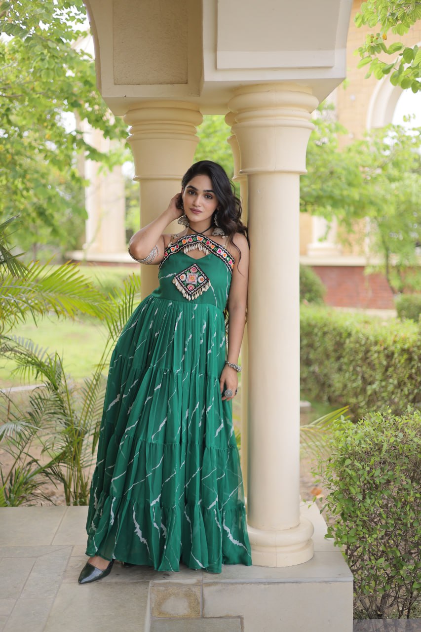 Laheriya Print Kutchi Patchwork Gown Clothsvilla