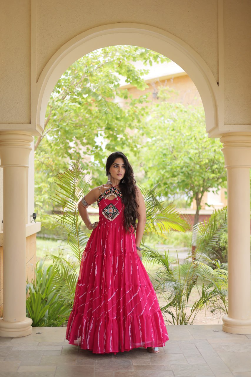 Laheriya Print Kutchi Patchwork Gown Clothsvilla