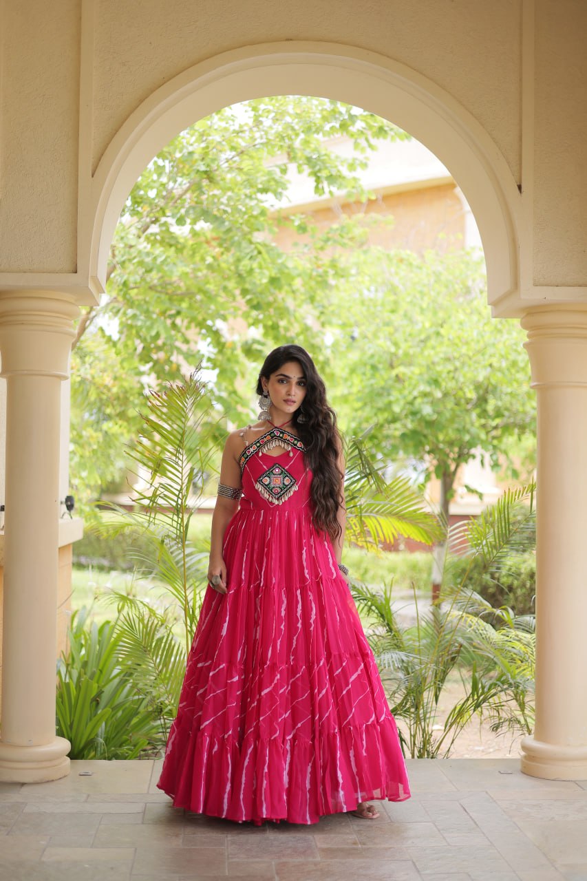 Laheriya Print Kutchi Patchwork Gown Clothsvilla