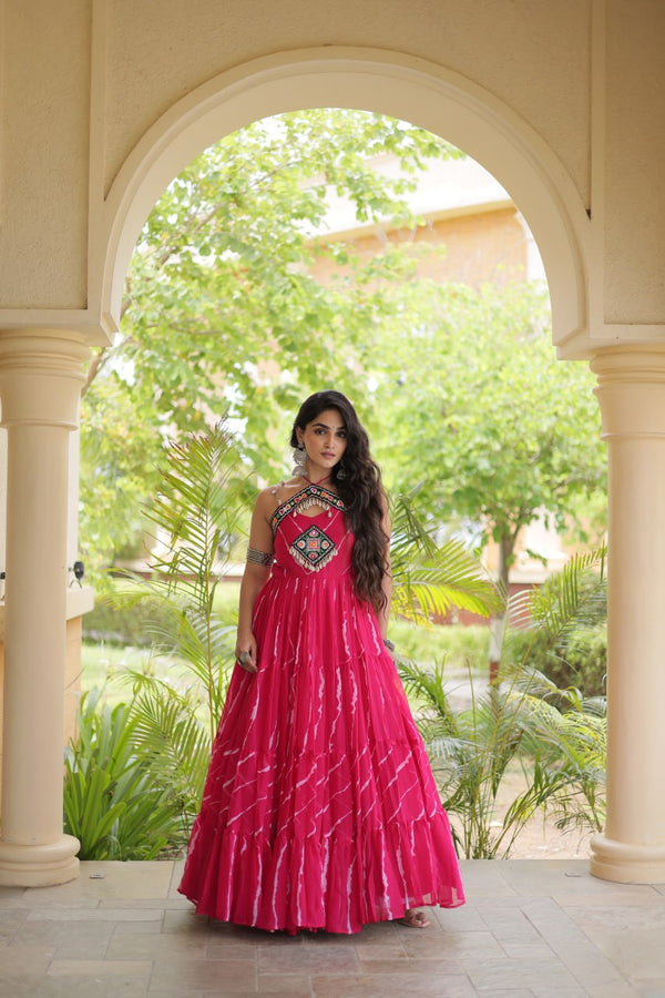 Laheriya Print Kutchi Patchwork Gown Clothsvilla