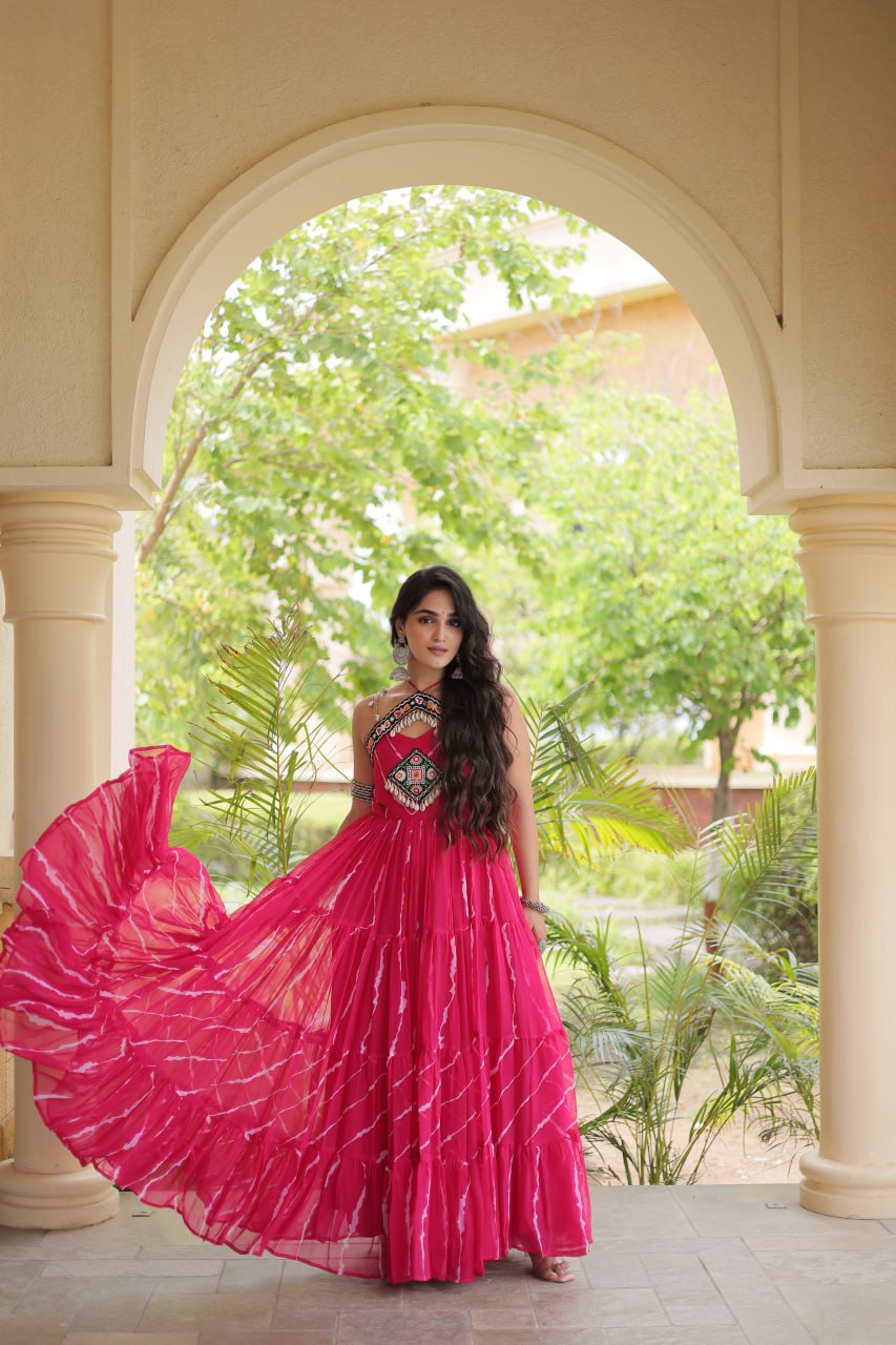 Laheriya Print Kutchi Patchwork Gown Clothsvilla