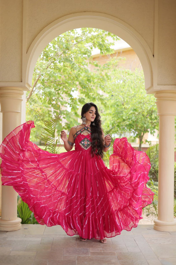Laheriya Print Kutchi Patchwork Gown Clothsvilla