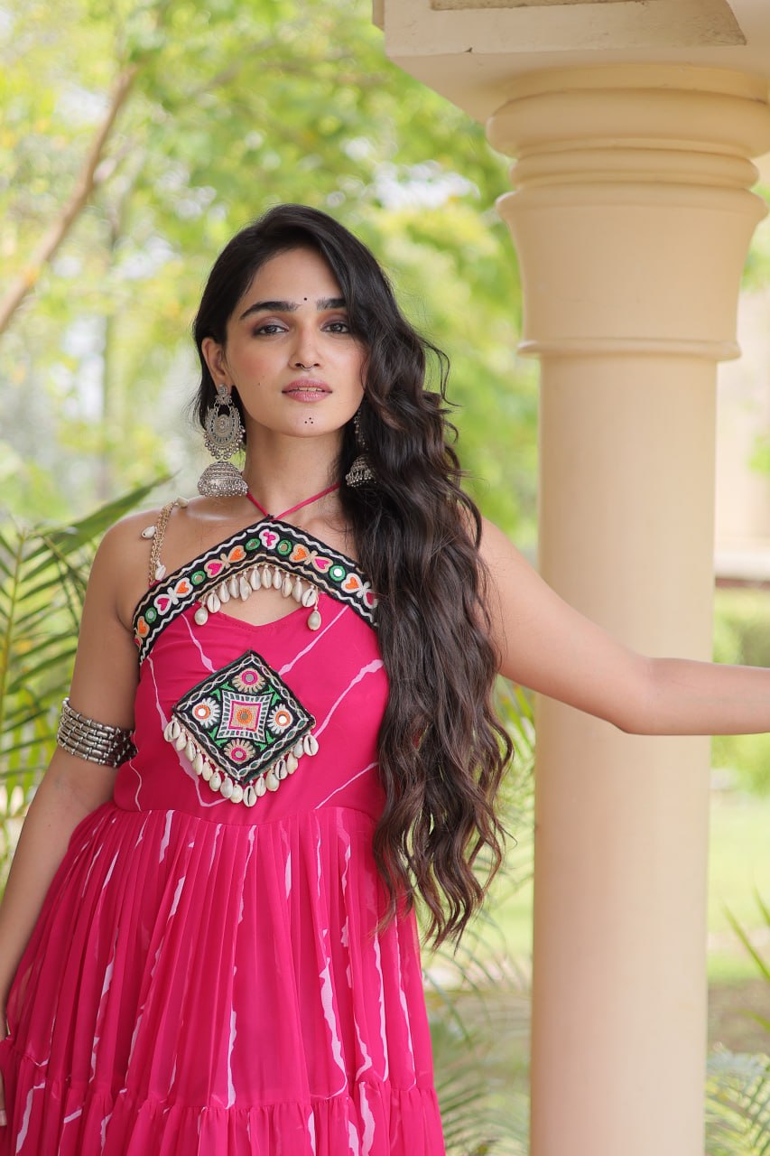 Laheriya Print Kutchi Patchwork Gown Clothsvilla