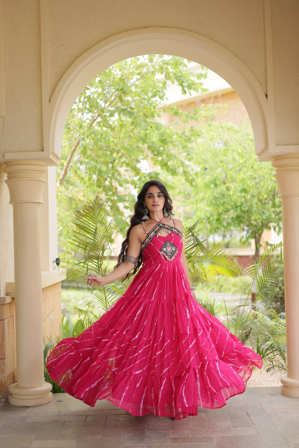 Laheriya Print Kutchi Patchwork Gown Clothsvilla