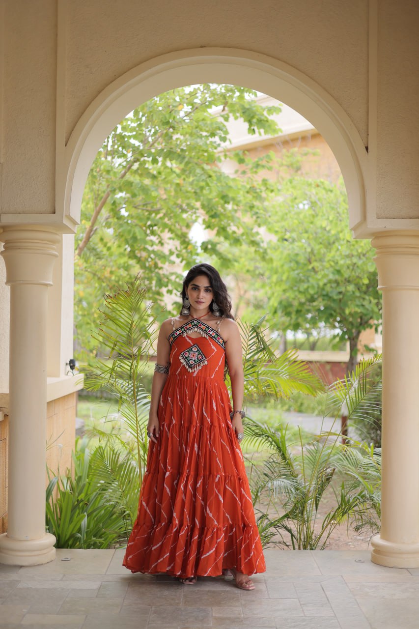 Laheriya Print Kutchi Patchwork Gown Clothsvilla