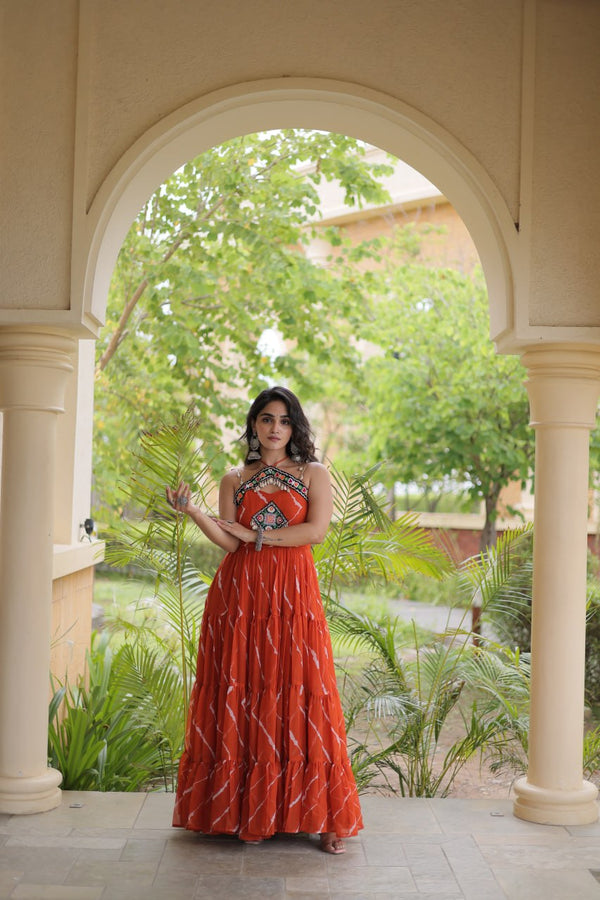 Laheriya Print Kutchi Patchwork Gown Clothsvilla