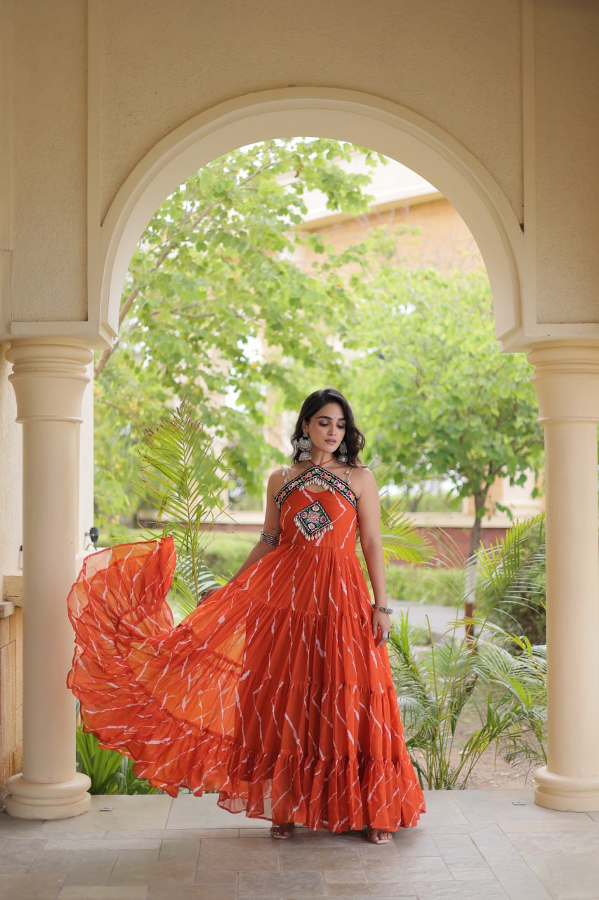 Laheriya Print Kutchi Patchwork Gown Clothsvilla
