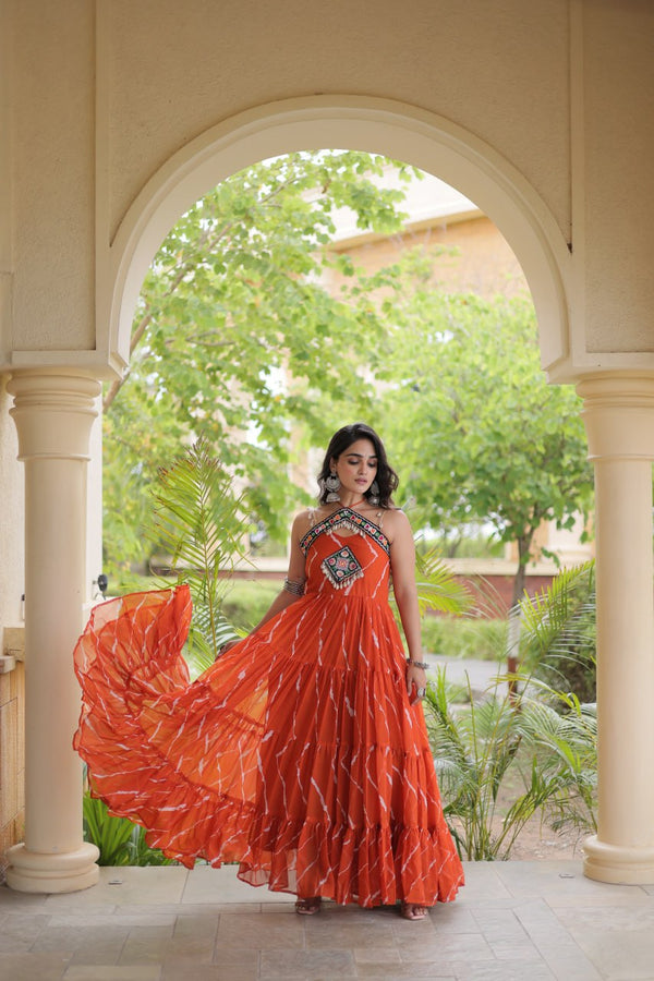 Laheriya Print Kutchi Patchwork Gown Clothsvilla