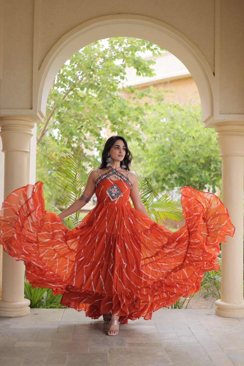 Laheriya Print Kutchi Patchwork Gown Clothsvilla