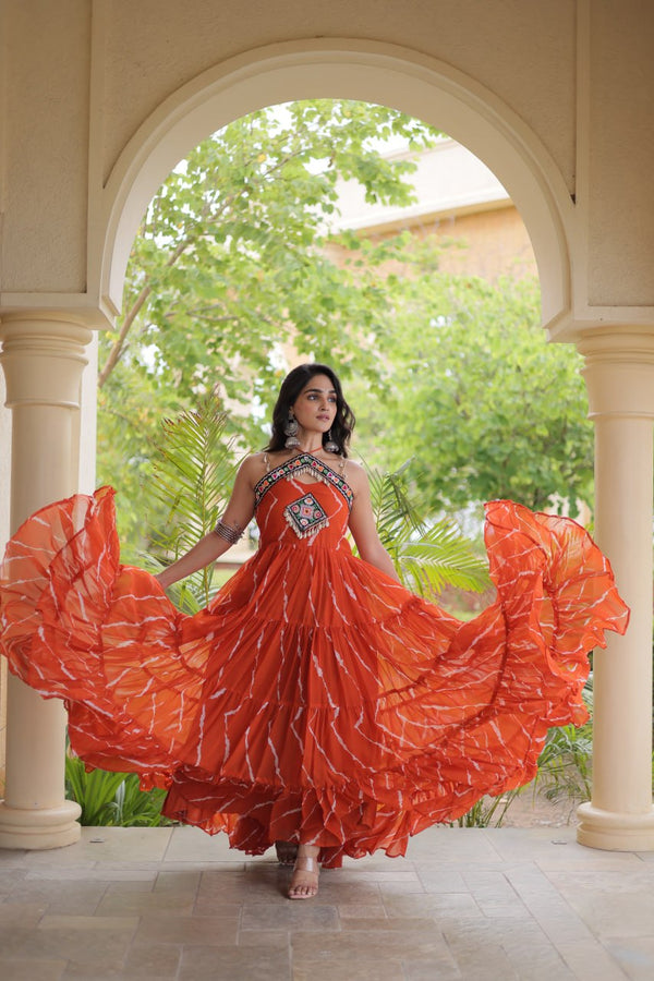 Laheriya Print Kutchi Patchwork Gown Clothsvilla