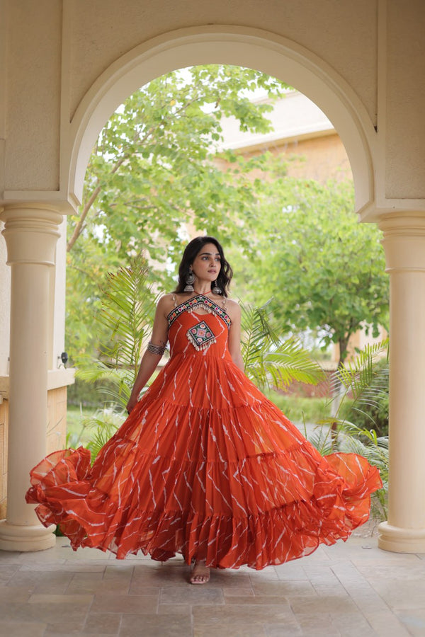 Laheriya Print Kutchi Patchwork Gown Clothsvilla