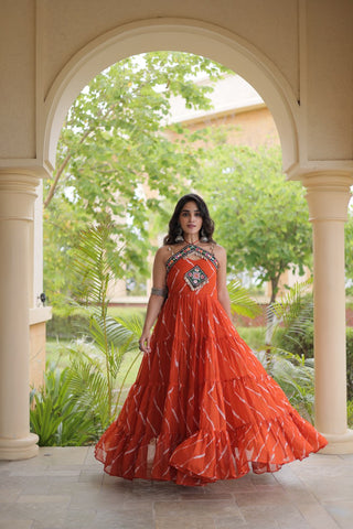 Laheriya Print Kutchi Patchwork Gown Clothsvilla