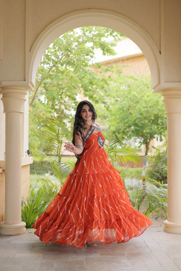Laheriya Print Kutchi Patchwork Gown Clothsvilla